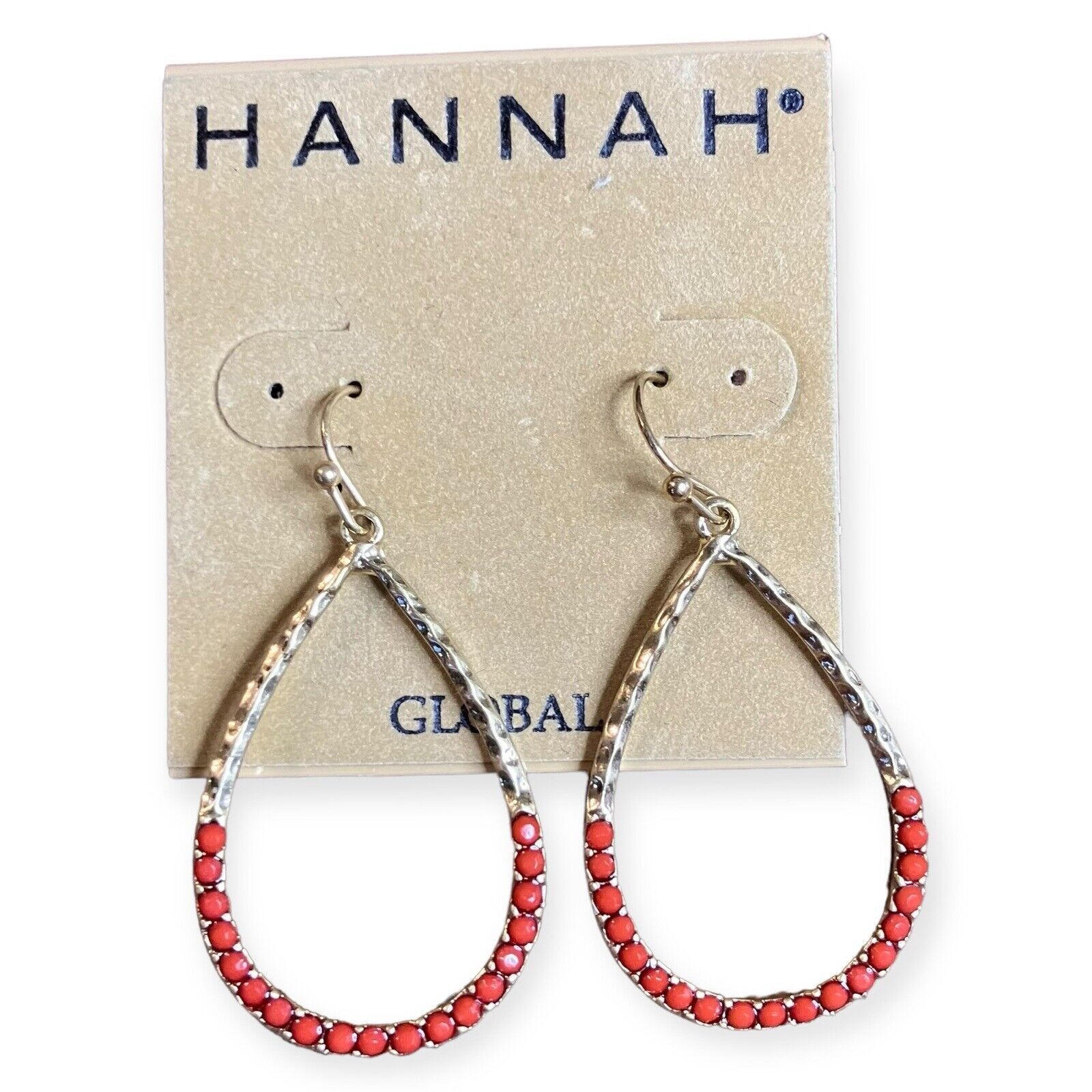 Hannah Red Accent Pierced Open Teardrop Dangle Hoops Hook Earrings 2